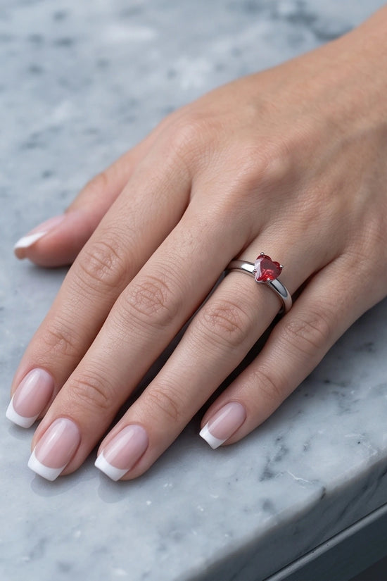 Sterling Silver Heart-Cut Red Garnet Solitaire Ring