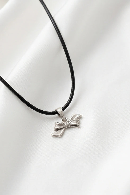 Silver Retro Ribbon Bow Necklace