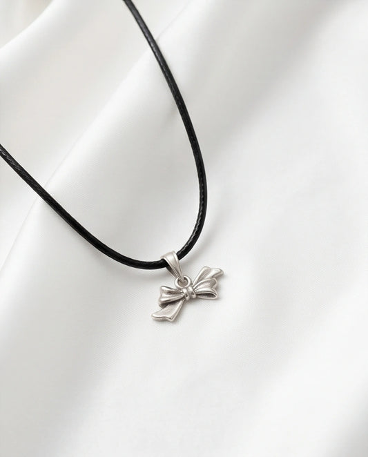 Silver Retro Ribbon Bow Necklace