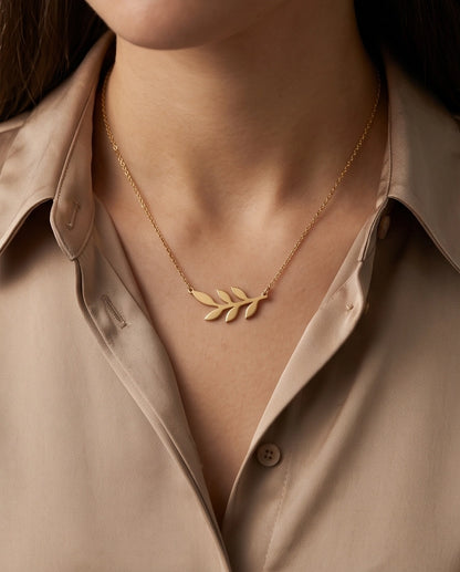 Gold Olive Leaf Branch Necklace