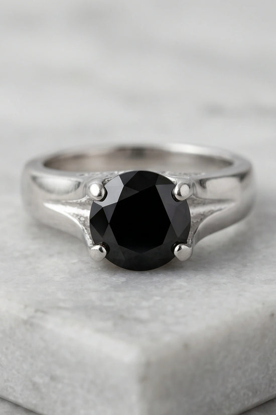 Sterling Silver Celestial Star Black Solitaire Ring