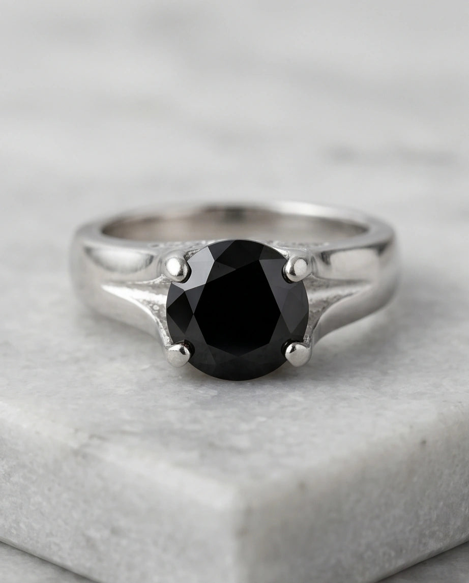 Sterling Silver Celestial Star Black Solitaire Ring