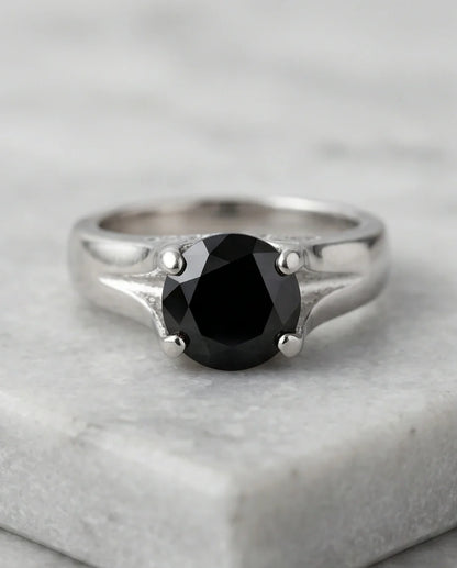Sterling Silver Celestial Star Black Solitaire Ring