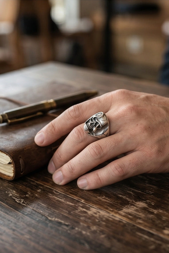 Gothic Sterling Silver Melted Skull Signet Ring