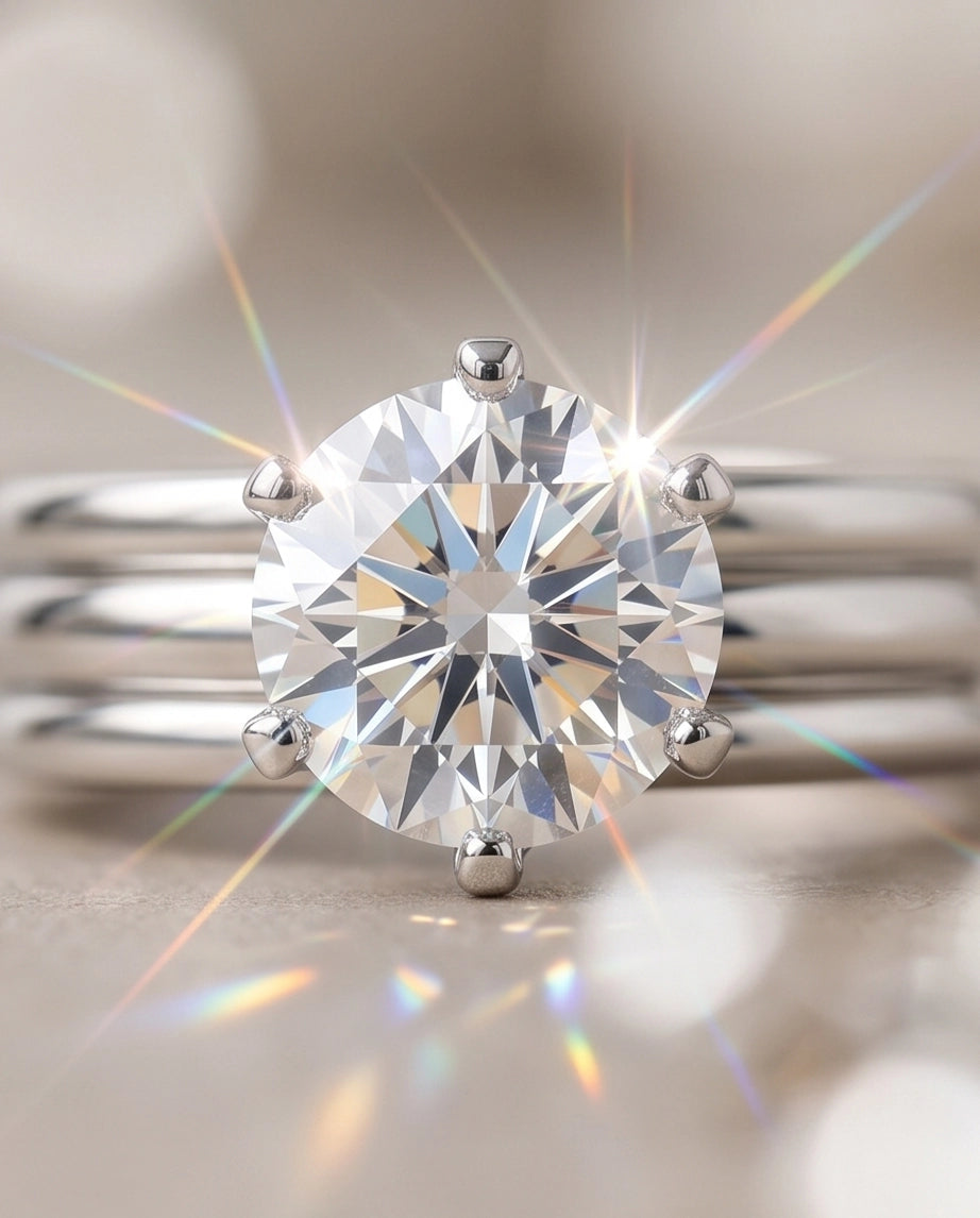 Silver Round Gemstone Triple-Band Solitaire Ring