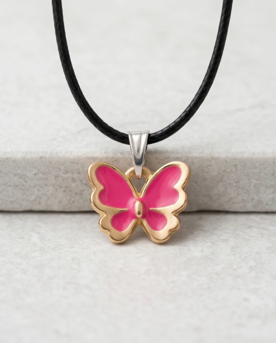 Gold and Pink Butterfly Necklace