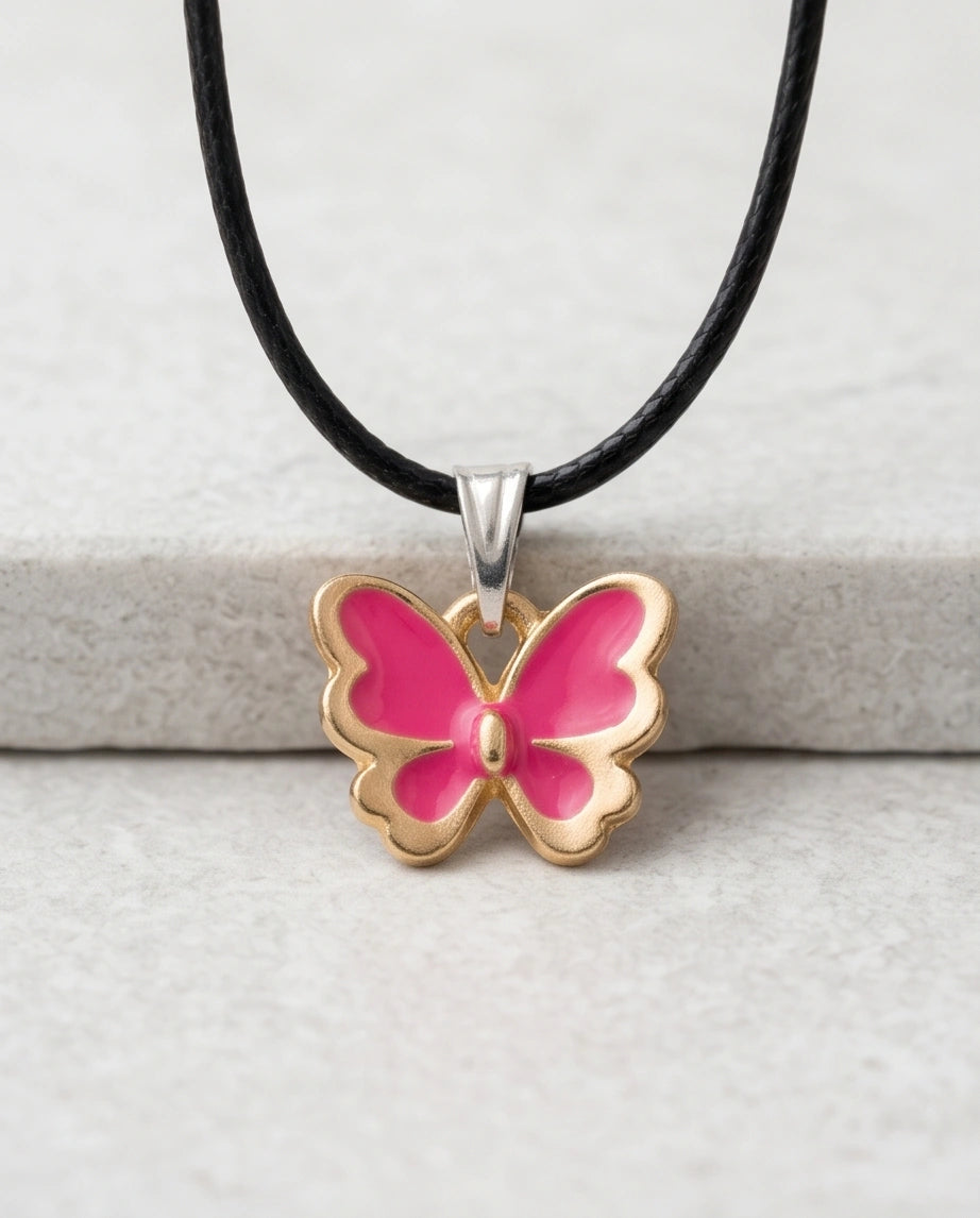 Gold and Pink Butterfly Necklace
