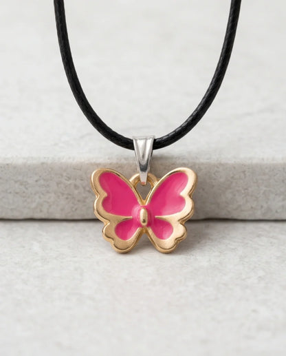 Gold and Pink Butterfly Necklace