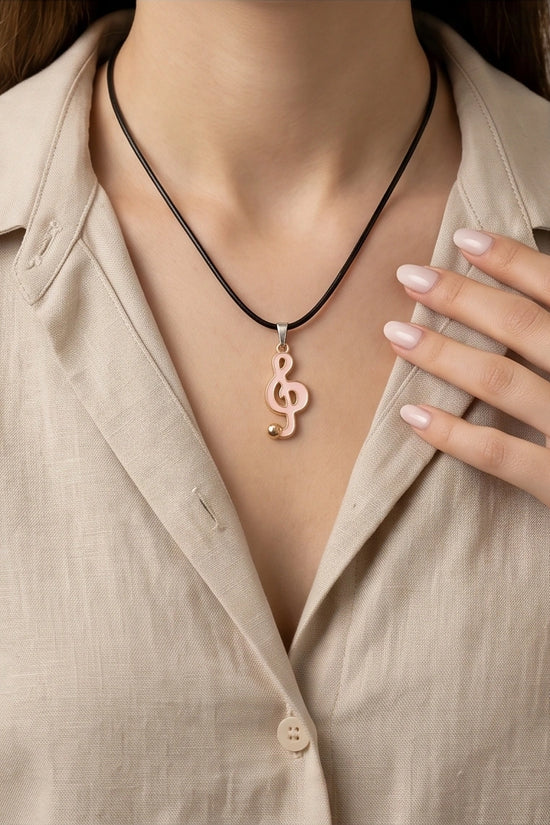 Gold and Pink Treble Clef Necklace