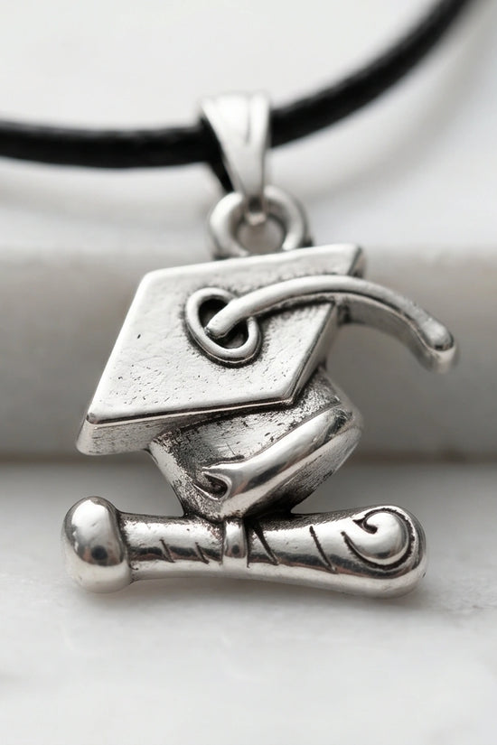 Silver Graduation Cap Pendant Necklace