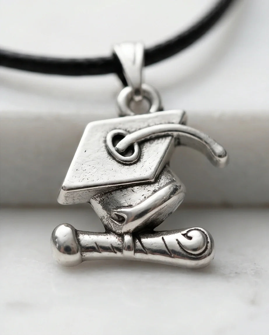 Silver Graduation Cap Pendant Necklace