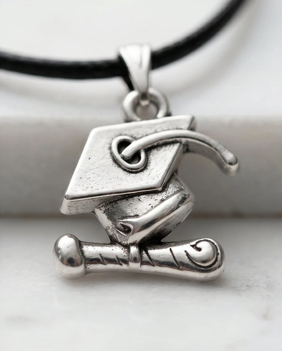 Silver Graduation Cap Pendant Necklace