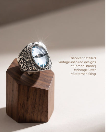 Frost Slit-Pupil Ornate Silver Ring