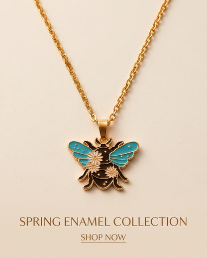 Gold Daisy Honeybee Enamel Chain Necklace