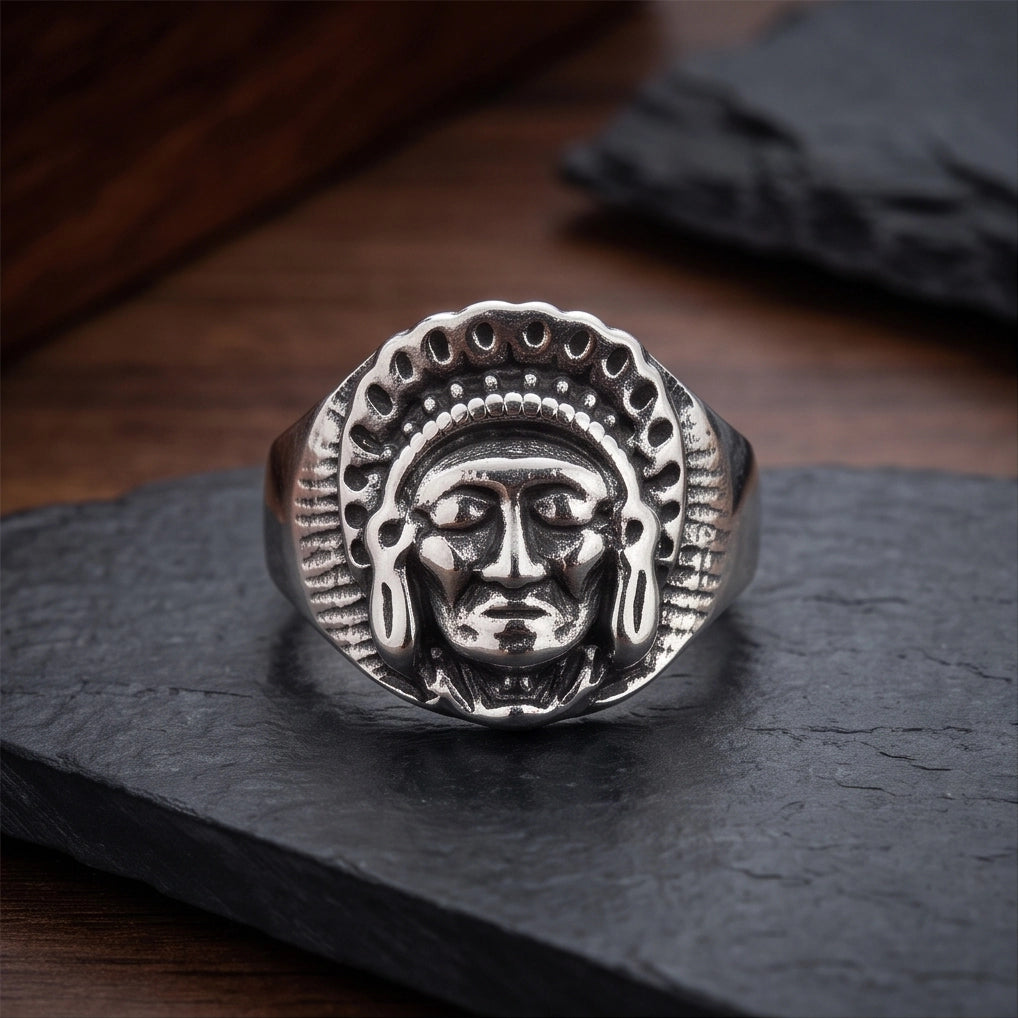 Native Chief Headdress Sculpted Signet Ring
