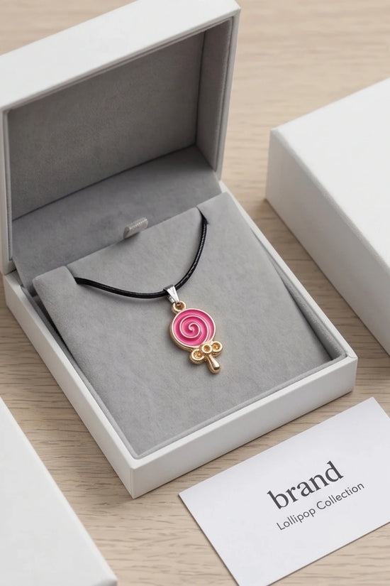 Gold and Pink Lollipop Pendant Necklace