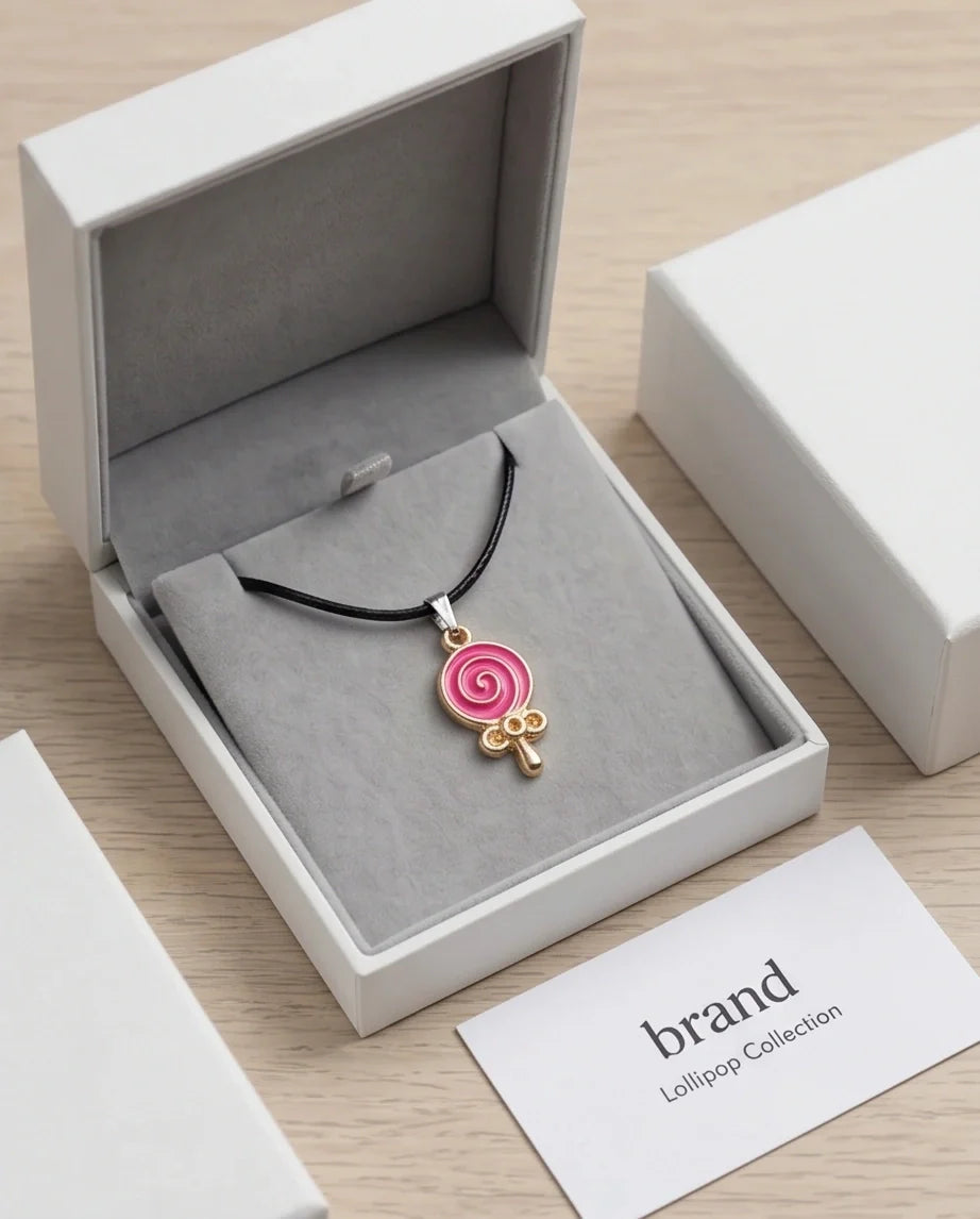 Gold and Pink Lollipop Pendant Necklace