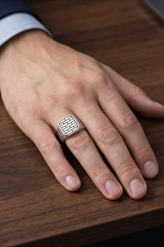 Vintage Sterling Silver Industrial Brick Wall Signet Ring