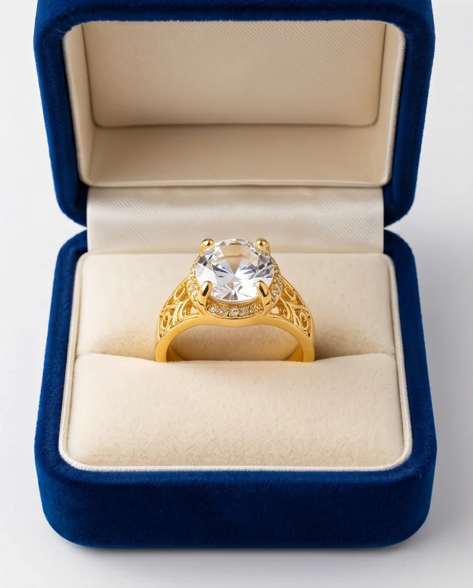 Golden Diamond Empress Halo Ring