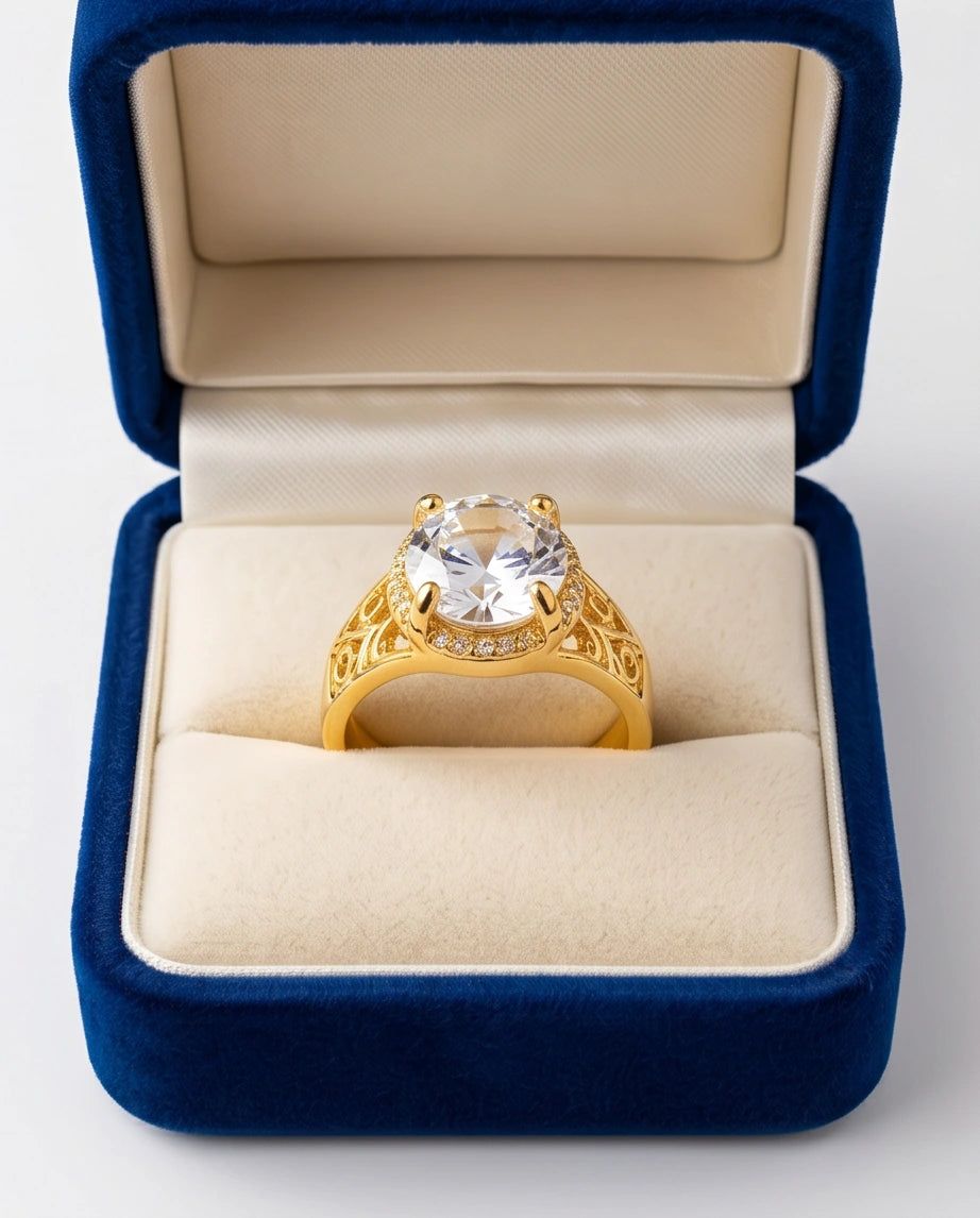 Golden Diamond Empress Halo Ring