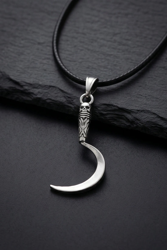 The Reaper's Crescent: Gothic Skull Sickle Pendant Necklace