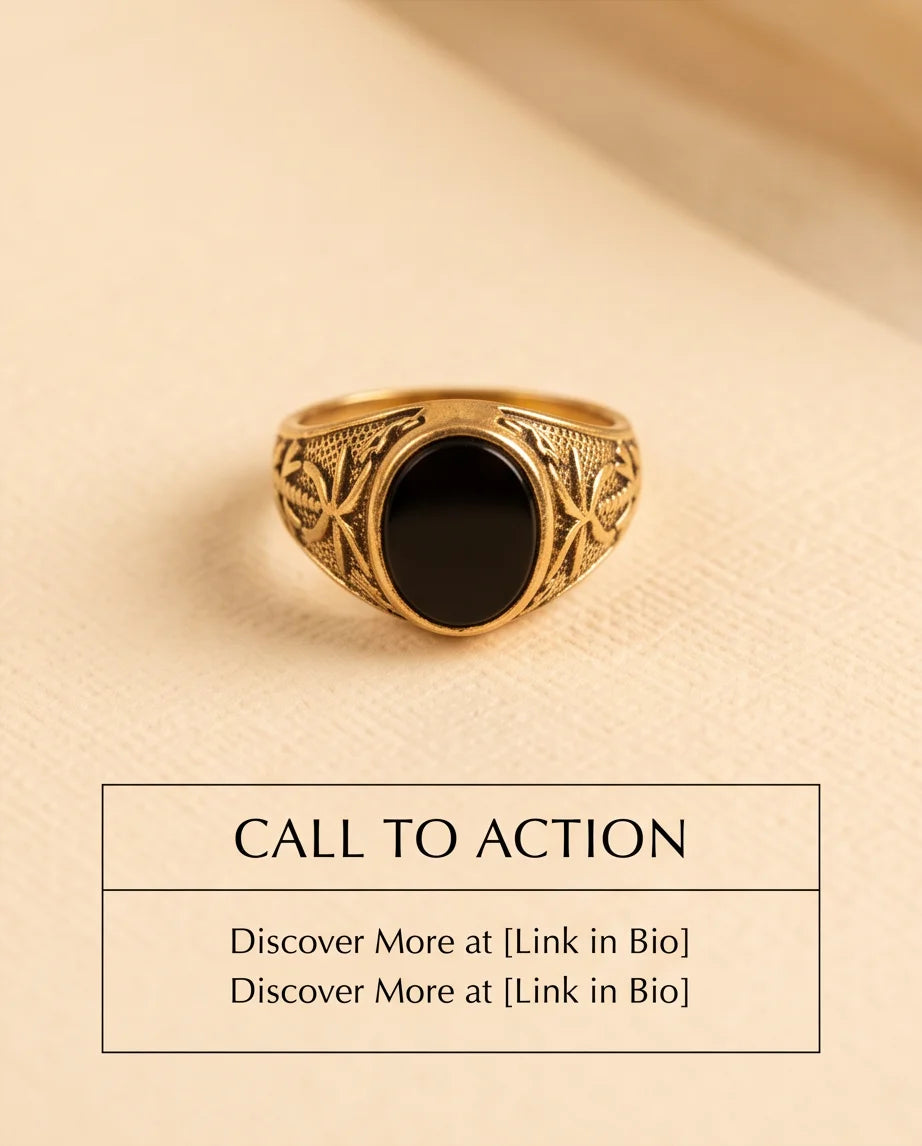 Onyx-Style Oval Cabochon Cross-Motif Filigree Gold Ring