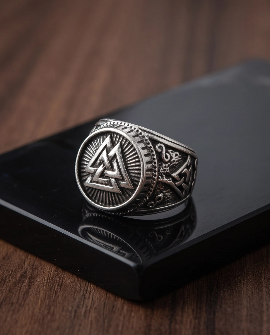 Valknut Radiant Sunburst Signet Ring