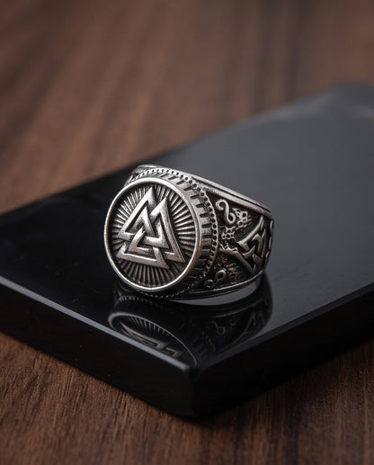 Valknut Radiant Sunburst Signet Ring