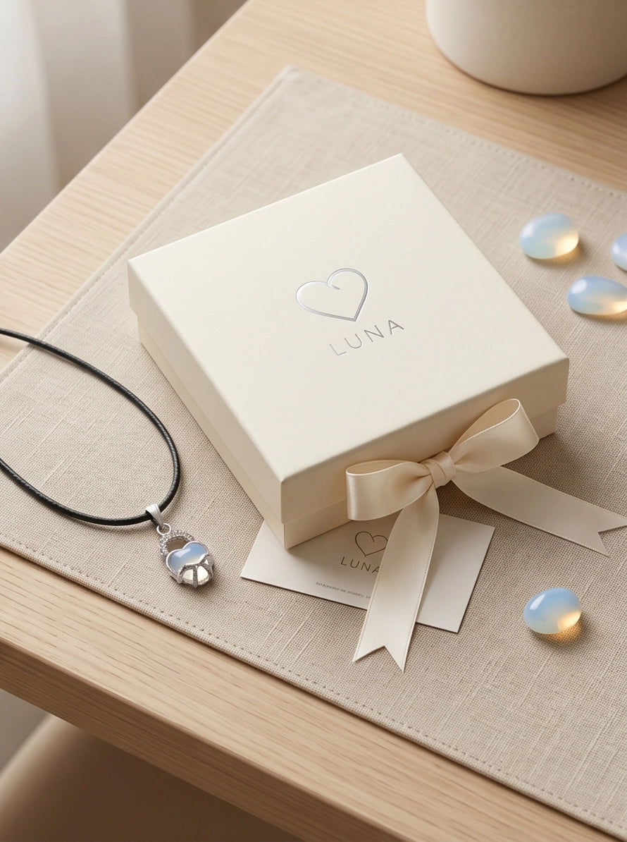 White Moonstone Heart Bow Lock Pendant Necklace
