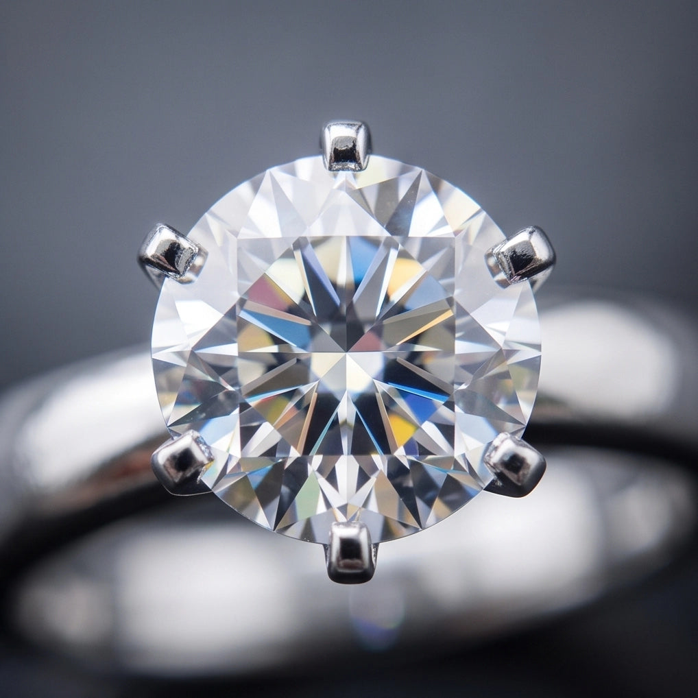 Silver Round Gemstone Elegant Solitaire Ring