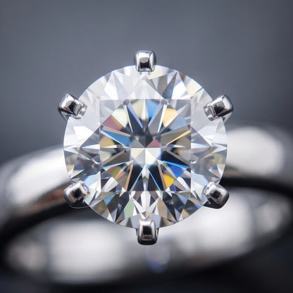 Silver Round Gemstone Elegant Solitaire Ring