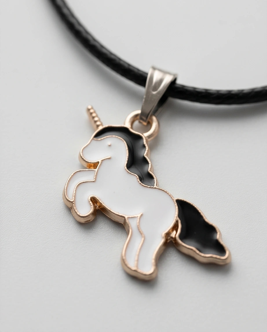 Gold and Black Unicorn Pendant Necklace