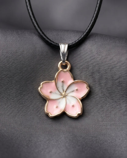 Blushing Cherry Blossom Enamel Pendant Necklace