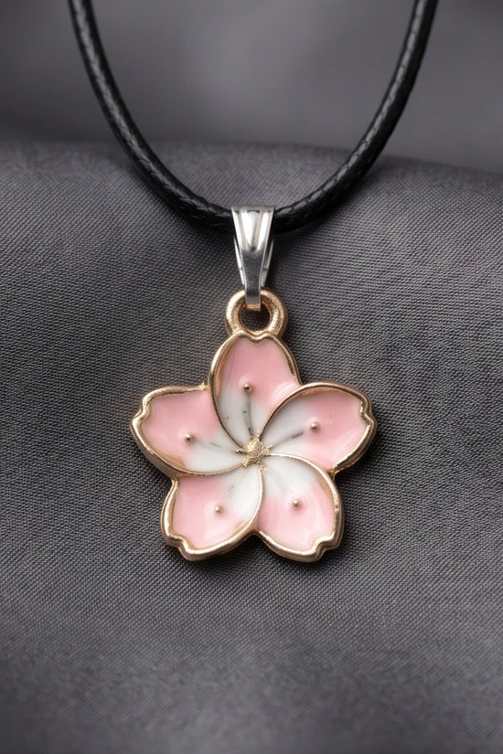 Blushing Cherry Blossom Enamel Pendant Necklace