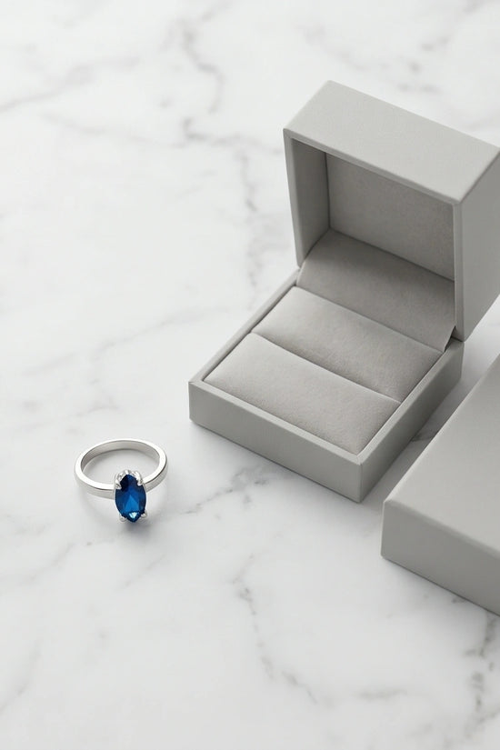Sterling Silver Marquise-Cut Sapphire Blue Solitaire Ring
