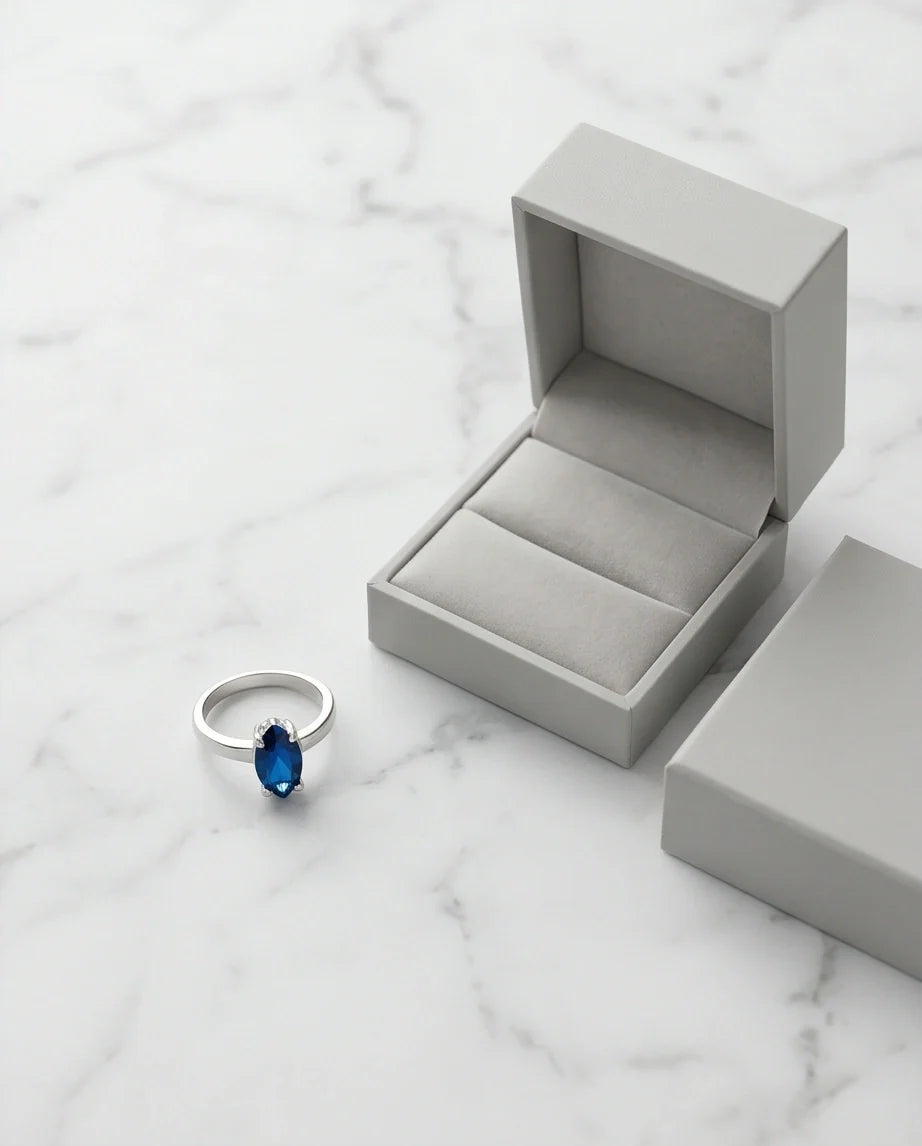 Sterling Silver Marquise-Cut Sapphire Blue Solitaire Ring