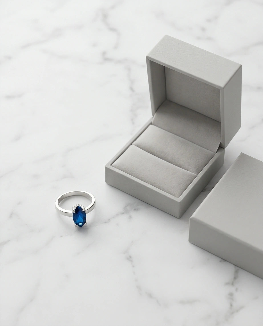 Sterling Silver Marquise-Cut Sapphire Blue Solitaire Ring