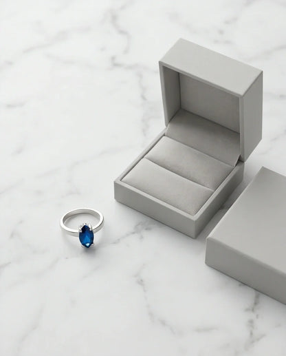 Sterling Silver Marquise-Cut Sapphire Blue Solitaire Ring