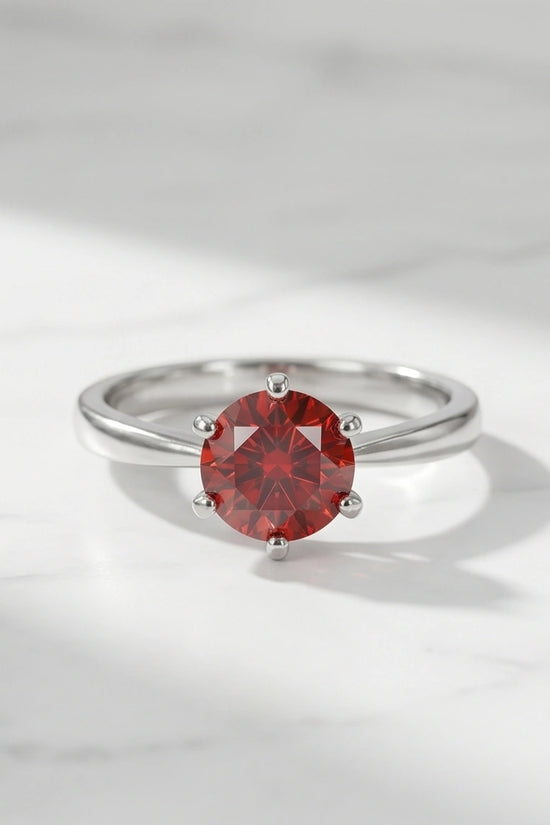 Sterling Silver Classic Round-Cut Crimson Ruby Solitaire Ring