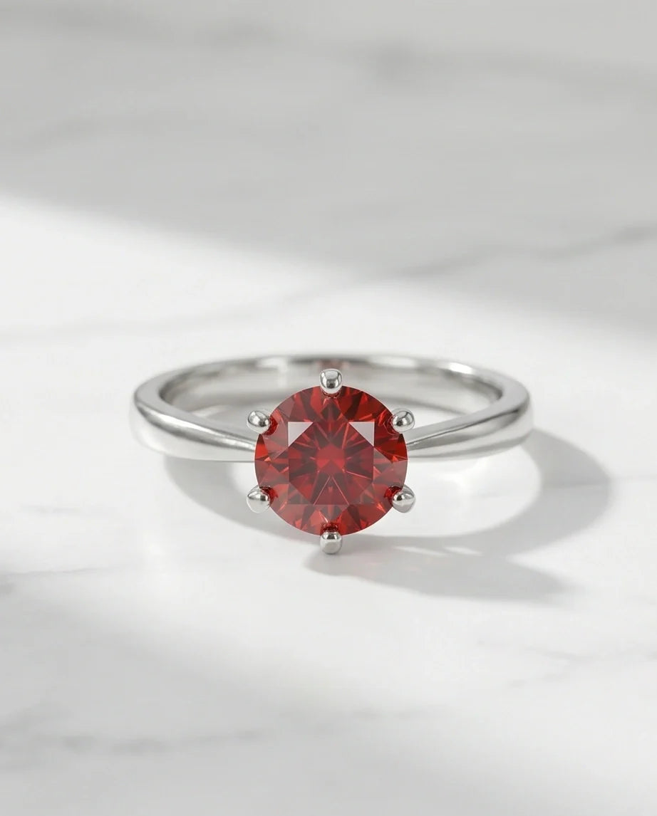 Sterling Silver Classic Round-Cut Crimson Ruby Solitaire Ring