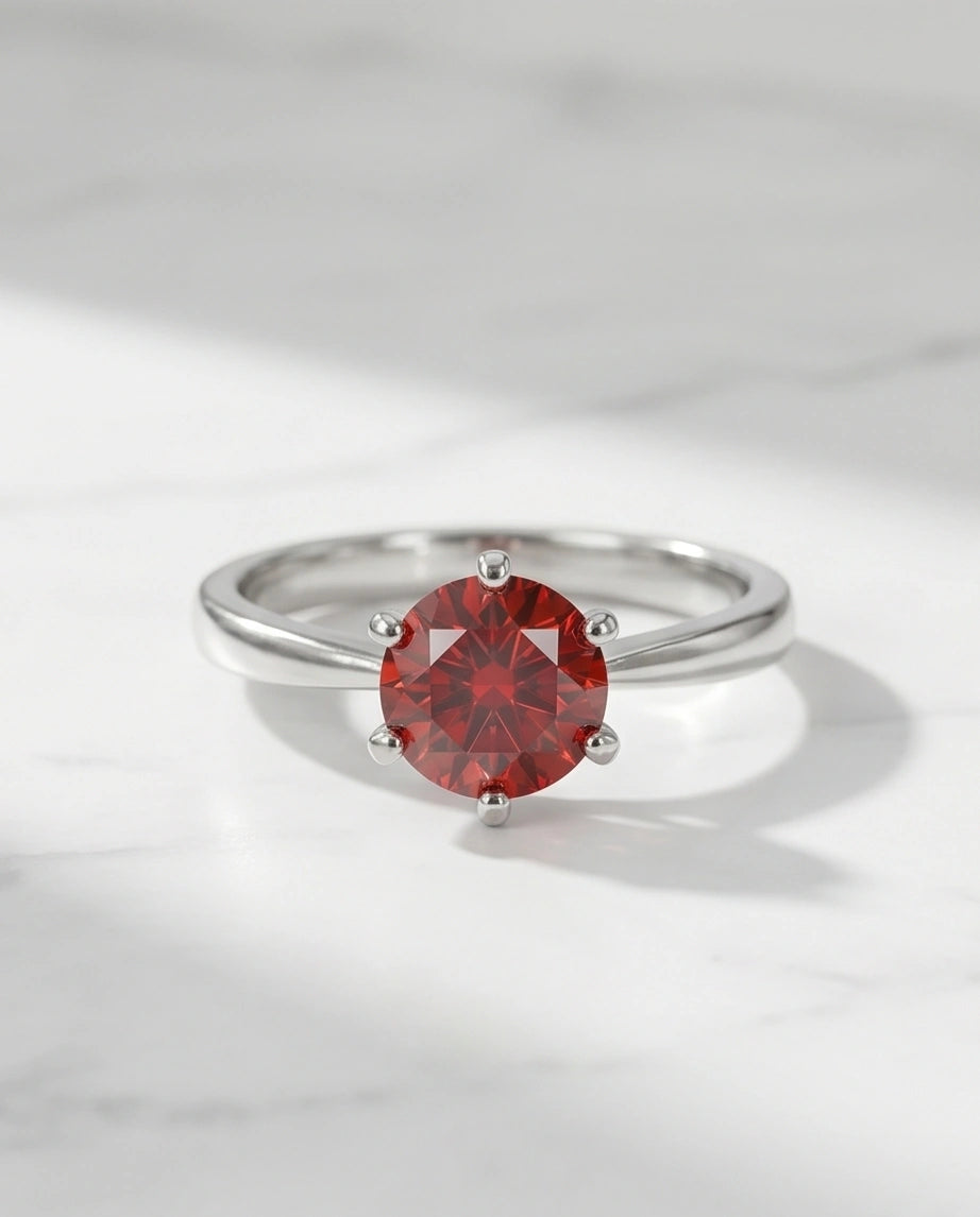 Sterling Silver Classic Round-Cut Crimson Ruby Solitaire Ring