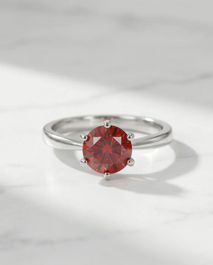 Sterling Silver Classic Round-Cut Crimson Ruby Solitaire Ring