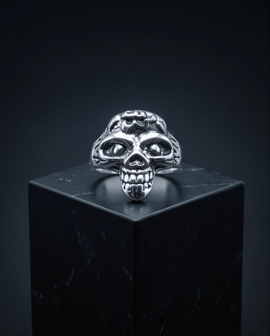 Carved Eyeball Skull Signet Ring