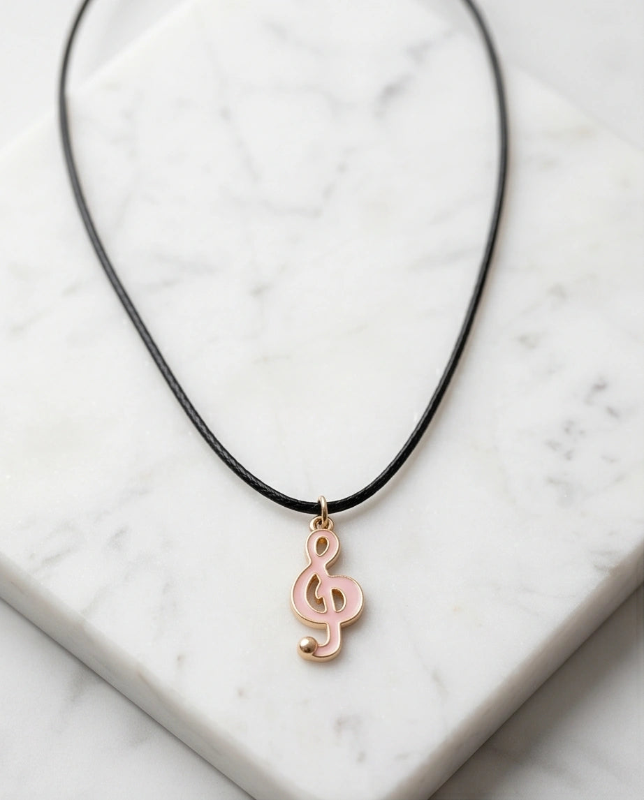 Gold and Pink Treble Clef Necklace
