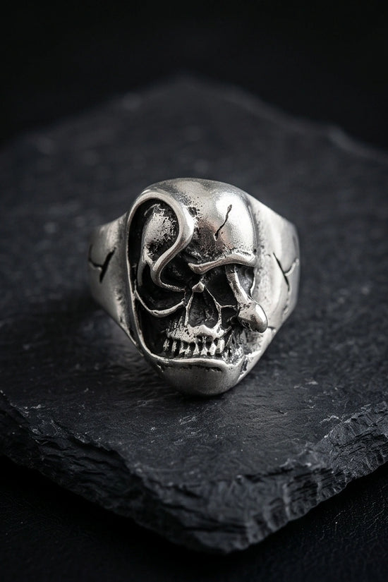 Gothic Sterling Silver Melted Skull Signet Ring