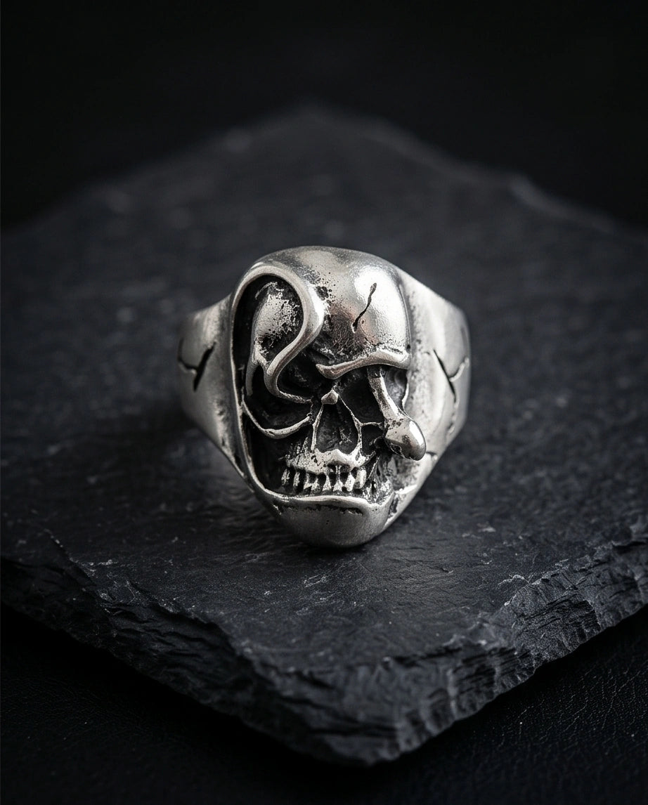 Gothic Sterling Silver Melted Skull Signet Ring