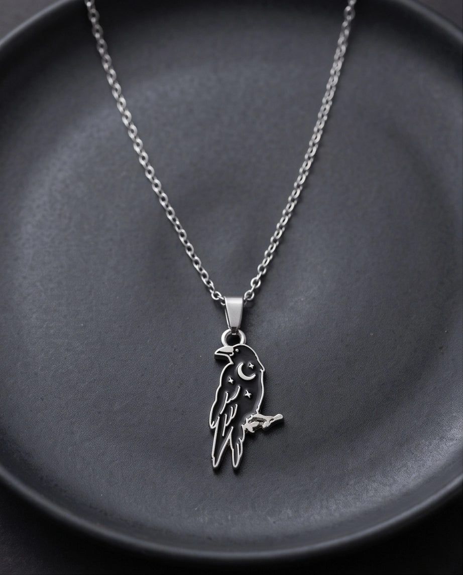 Silver Celestial Raven Pendant Necklace