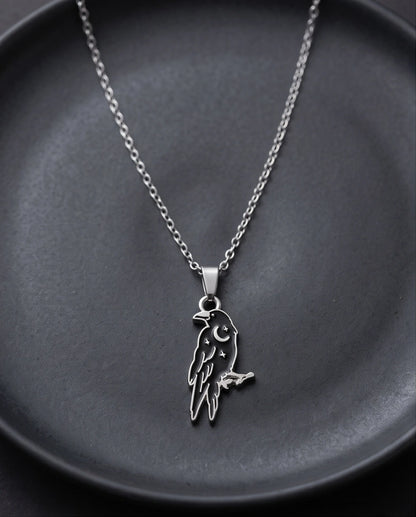 Silver Celestial Raven Pendant Necklace