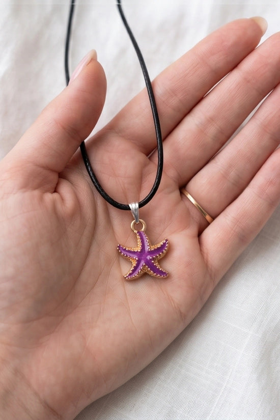 Textured Purple Starfish Enamel Pendant Necklace