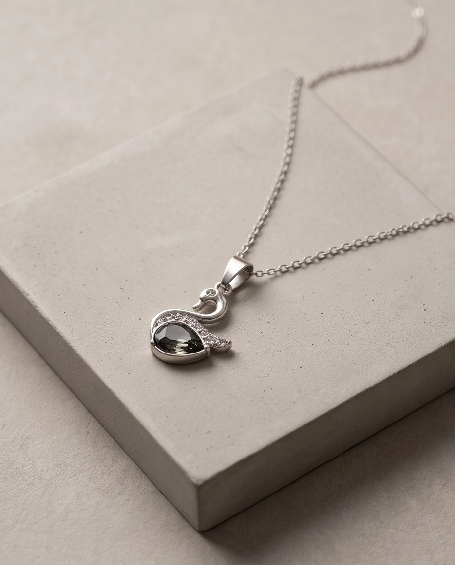 Silver Smoky Quartz Swan Pendant Necklace